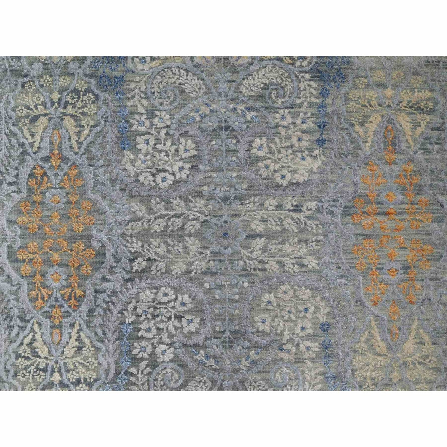 8'X10' Misty Gray Jewelry Design Wool With Textured Silk Hand Knotted Rug
