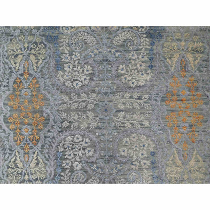 8'X10' Misty Gray Jewelry Design Wool With Textured Silk Hand Knotted Rug