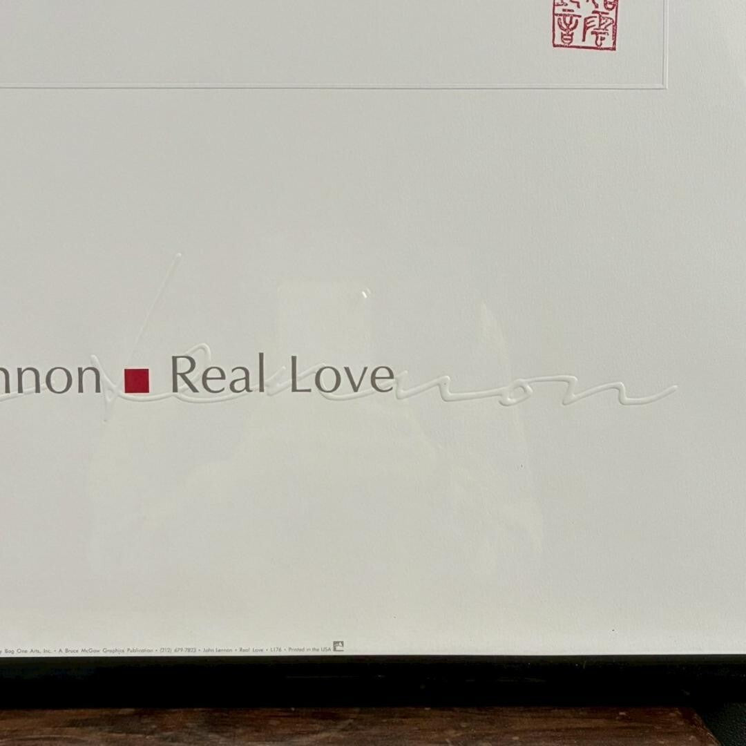 John Lennon "Real Love" Stamped Lithograph Print Poster Framed ???? Yoko Ono