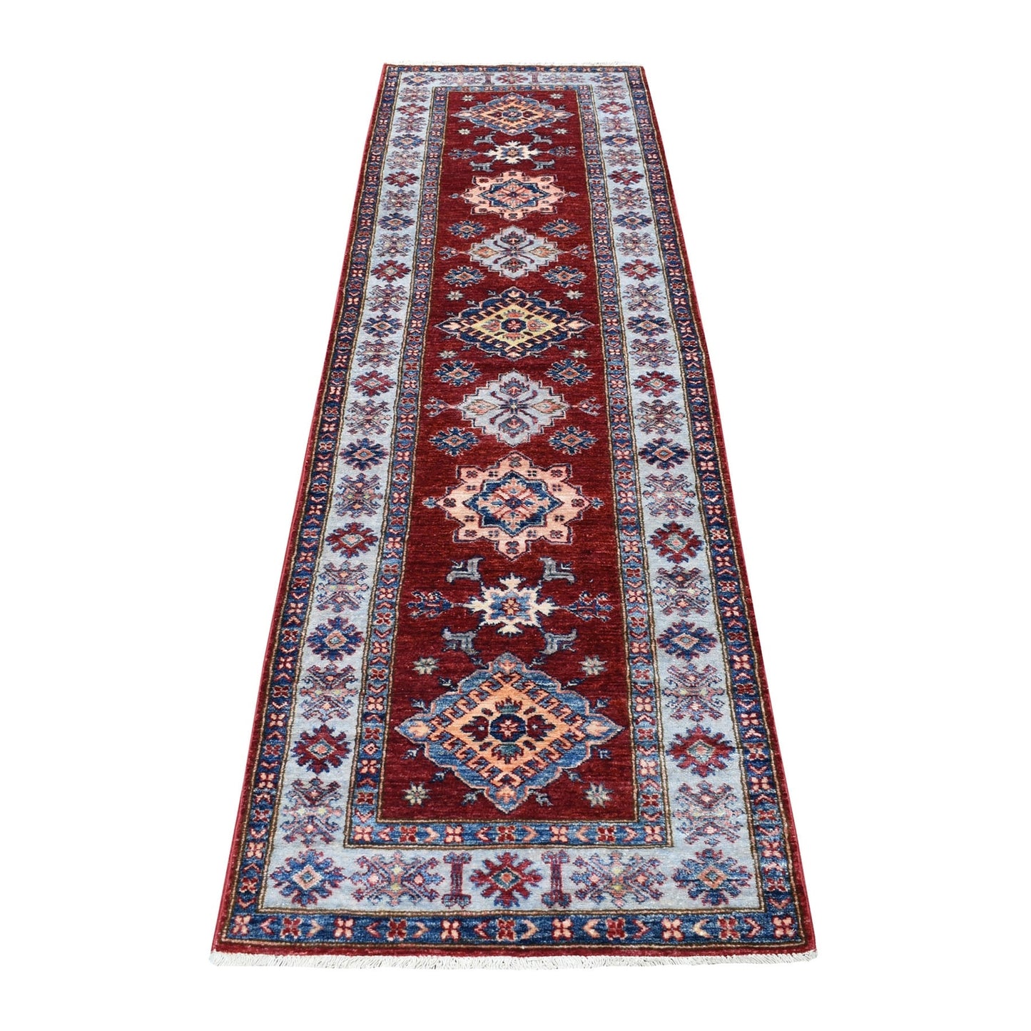 2'7"X8'6" Red Hand-Knotted Super Kazak Pure Wool Oriental Runner Rug