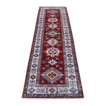 2'7"X8'6" Red Hand-Knotted Super Kazak Pure Wool Oriental Runner Rug
