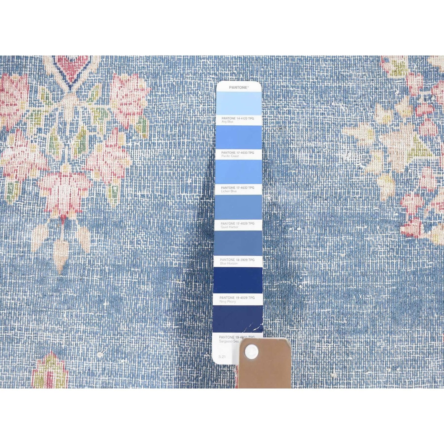 10'X12'10" Blue Vintage Farsian Karman Worn Wool Hand Knotted Rug