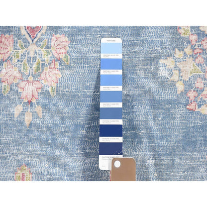 10'X12'10" Blue Vintage Farsian Karman Worn Wool Hand Knotted Rug