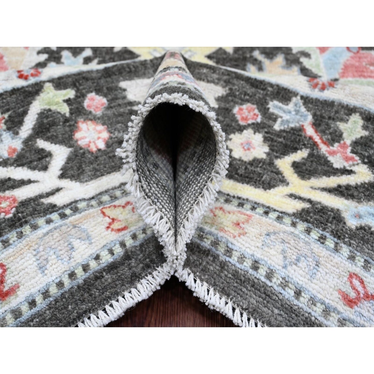 7'X12'3" Black Afghan Angora Oushak Hand Knotted 100% Wool Runner Rug