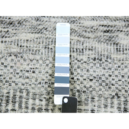 4'X6'4" Platinum Gray Grass Design Pure Undyed Wool Hand Knotted Rug