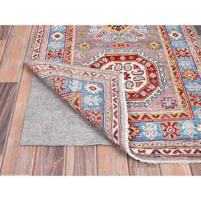 2'6"X9'2" Dusty Gray Wool Kazak Geometric Design Runner Hand Knotted Rug