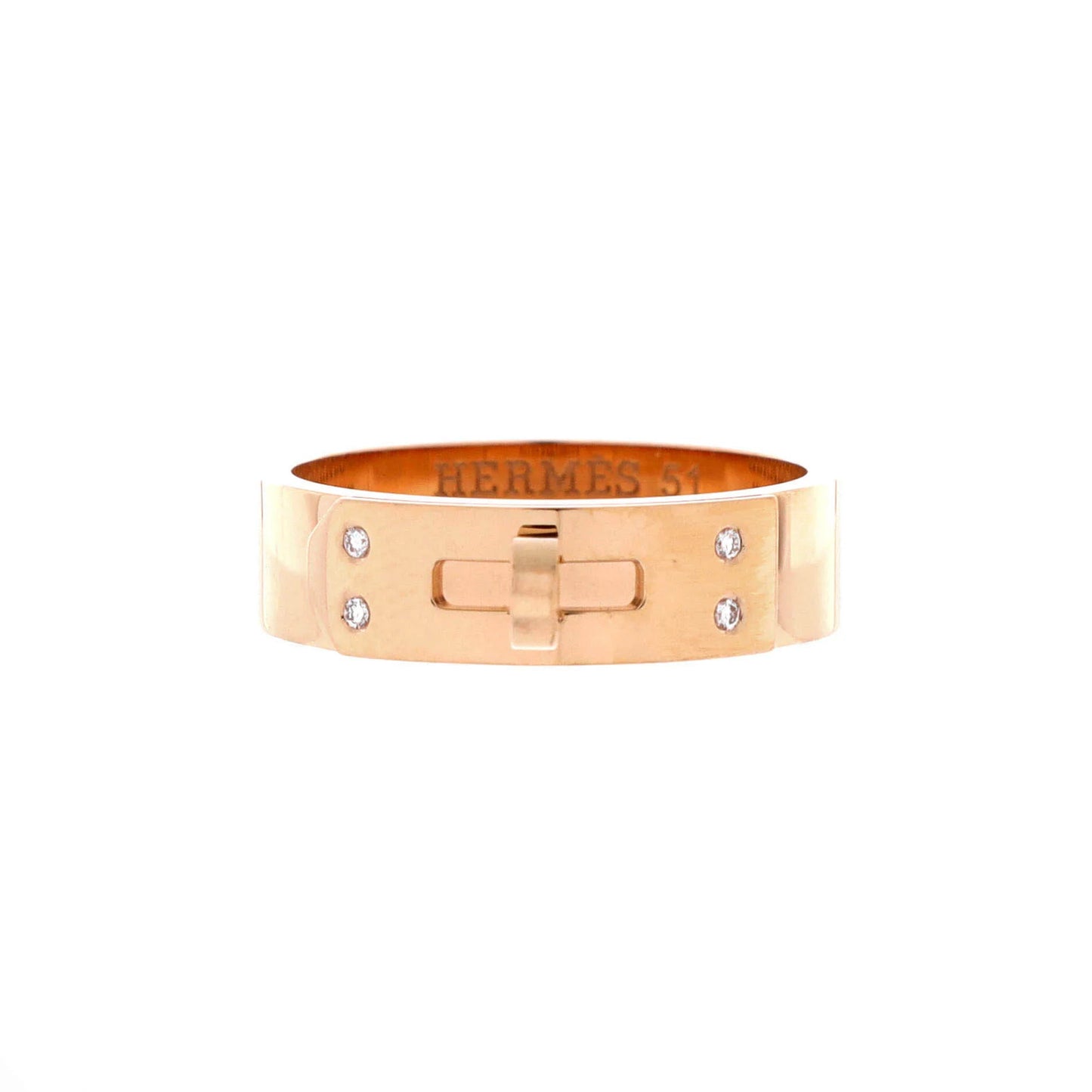 Hermes Kelly Ring 18K Rose Gold With Diamonds Pm