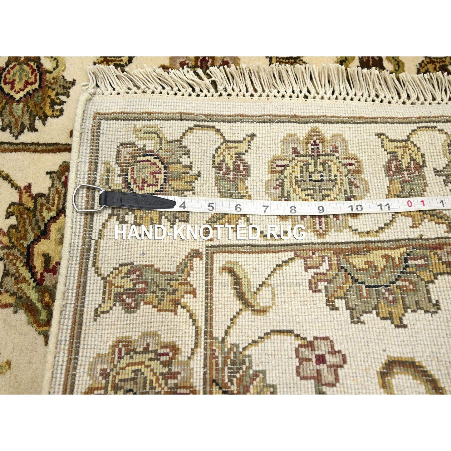 2'7"X8'3" White Rajasthan Leaf Design Hand Knotted Wool & Silk Runner Rug