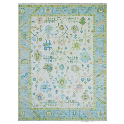 10'1"X14' Ivory Oushak Weave & Design Hand Knotted Leaf Pattern Wool Rug