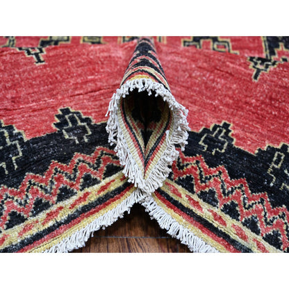 8'7"X11'3" Red Peshawar Berber Influence Geometric Pattern Oriental Rug
