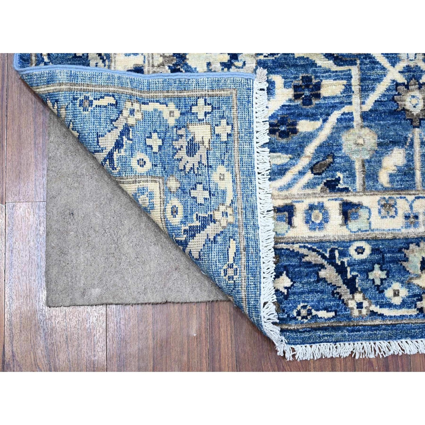 4'1"X9'6" Blue Heris Design Wool Hand Knotted Wide Runner Oriental Rug