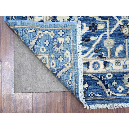 4'1"X9'6" Blue Heris Design Wool Hand Knotted Wide Runner Oriental Rug
