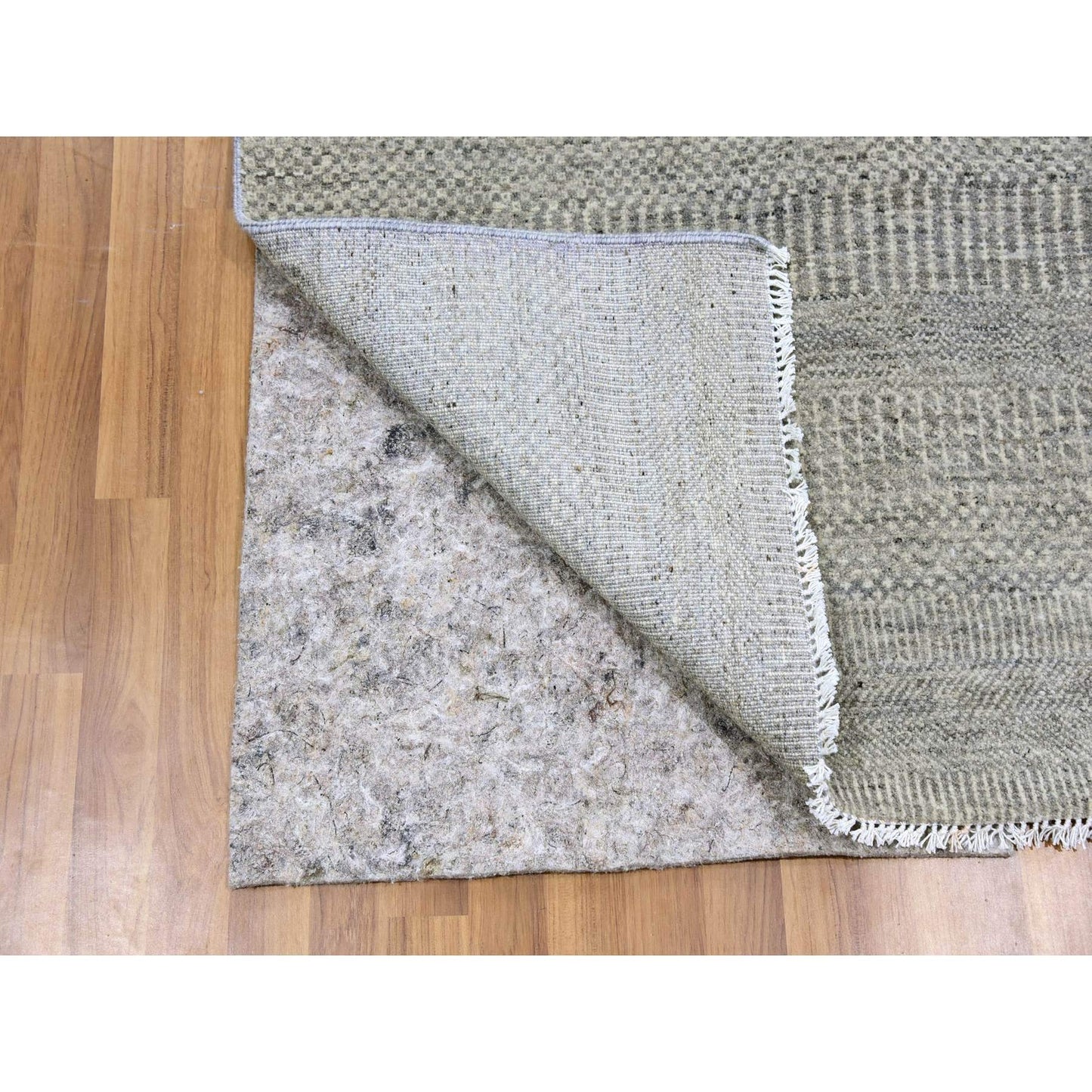 3'X5'3" Perfect Gray Undyed Wool Modern Grass Design Hand Knotted Rug