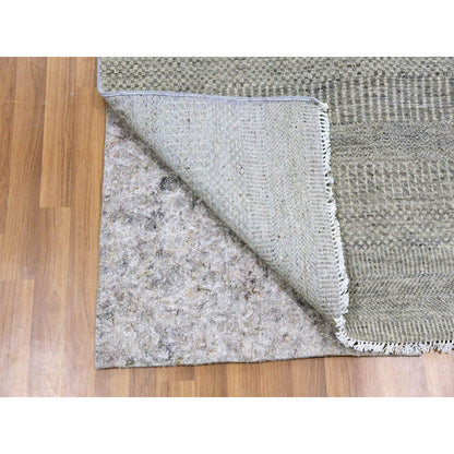 3'X5'3" Perfect Gray Undyed Wool Modern Grass Design Hand Knotted Rug