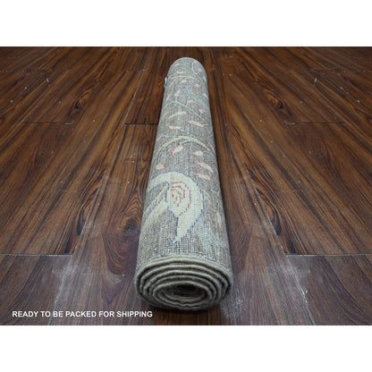 2'6"X6'2" Gray Birds Of Paradise Hand Knotted Wool Runner Oriental Rug