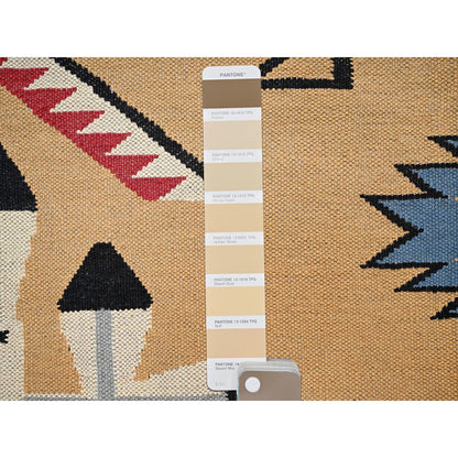 10'2"X13'9" Brown American Geometric Design Rug Flat Weave Hand Woven Wool