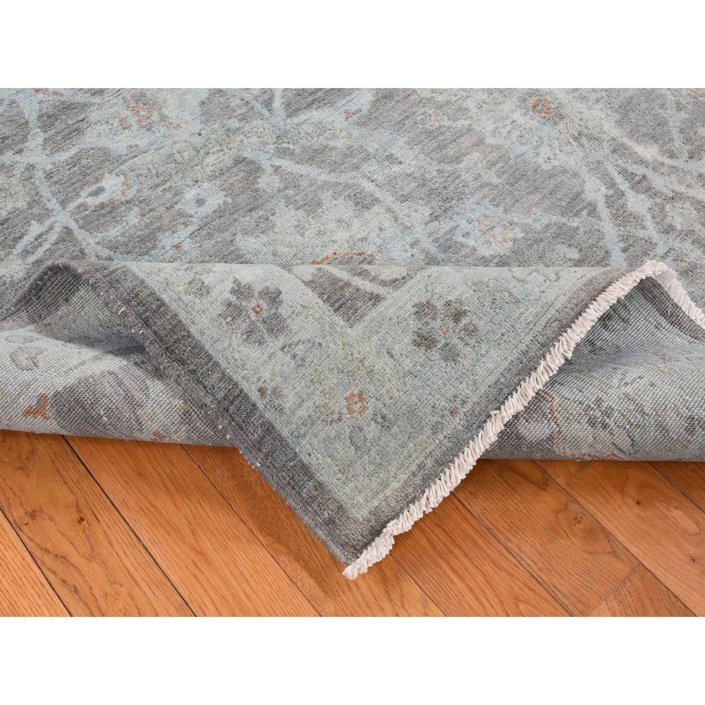 5'9"X9' Arctic Blue Silver Wash Peshawar Hand Knotted Pure Wool Rug