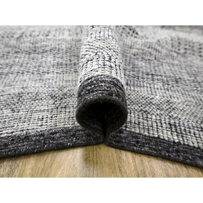10'X14' Black Wool Rug Hand Knotted Oxidized & Distressed Grass Design