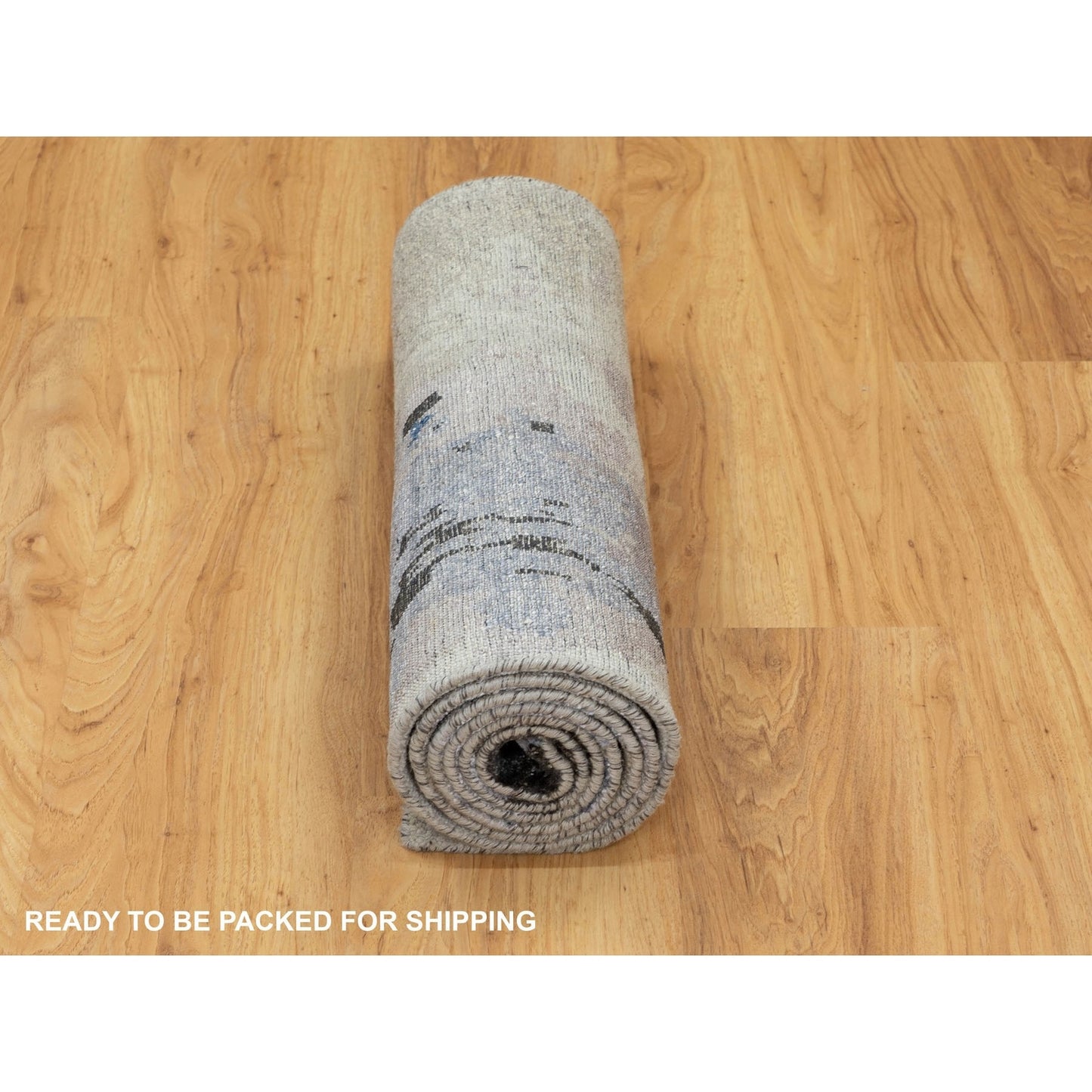 2'4"X7'5" Gray Abstract Design Wool & Silk Runner Hand Knotted Rug