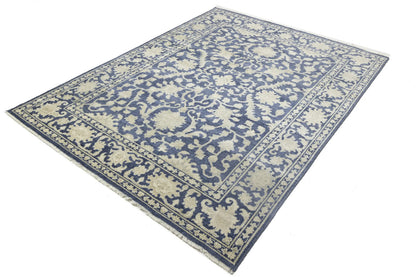 Muted Slate Blue Transitional Oriental Rug Dining Room Decor Carpet 8X10 ft