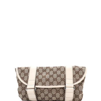 Gucci Double Belt Flap Messenger Gg Canvas With Perforated Leather Small