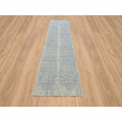 2'6"X12' Gray Wool And Plant Based Silk Hand Loomed Runner Rug
