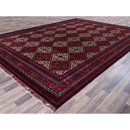 9'10"X13' Red Afghan Khamyab With Geometric Design Hand Knotted Wool Rug