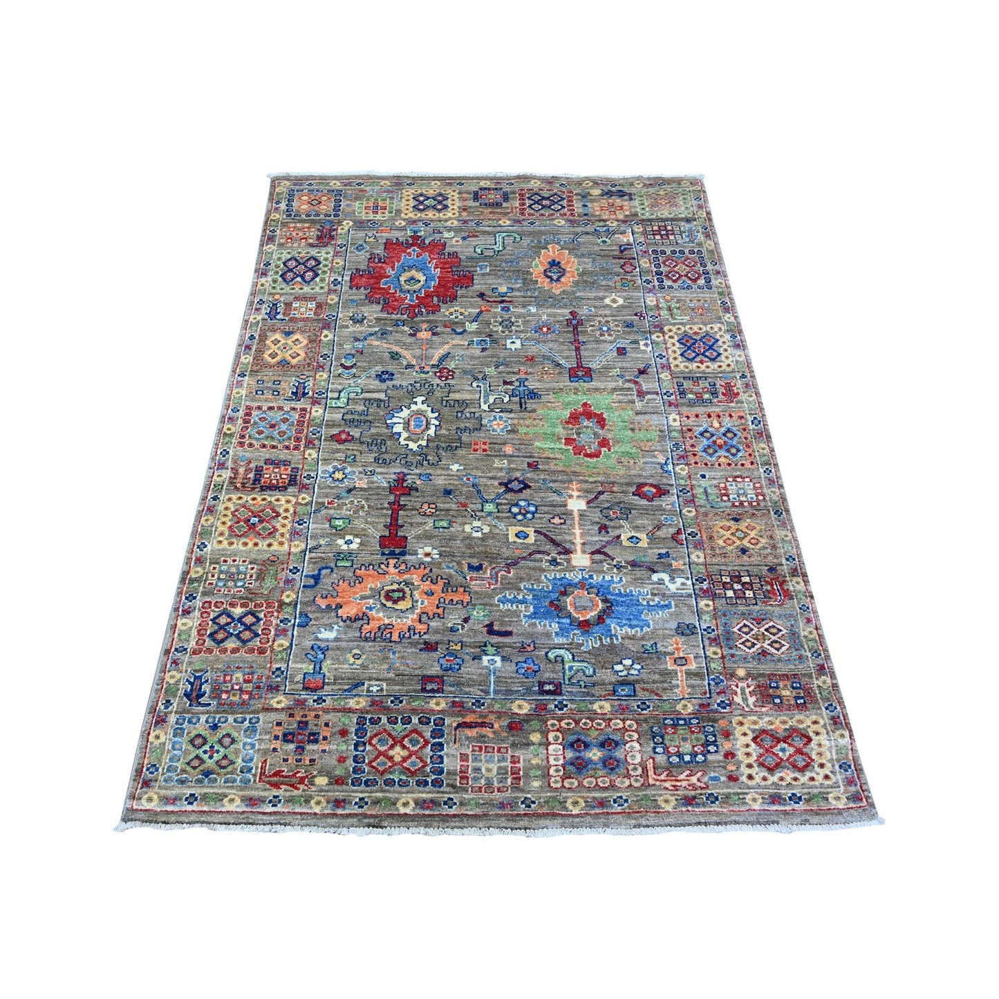 4'1"X5'7" Gray Aryana Mahal Design Vegetable Dyes Oriental Rug