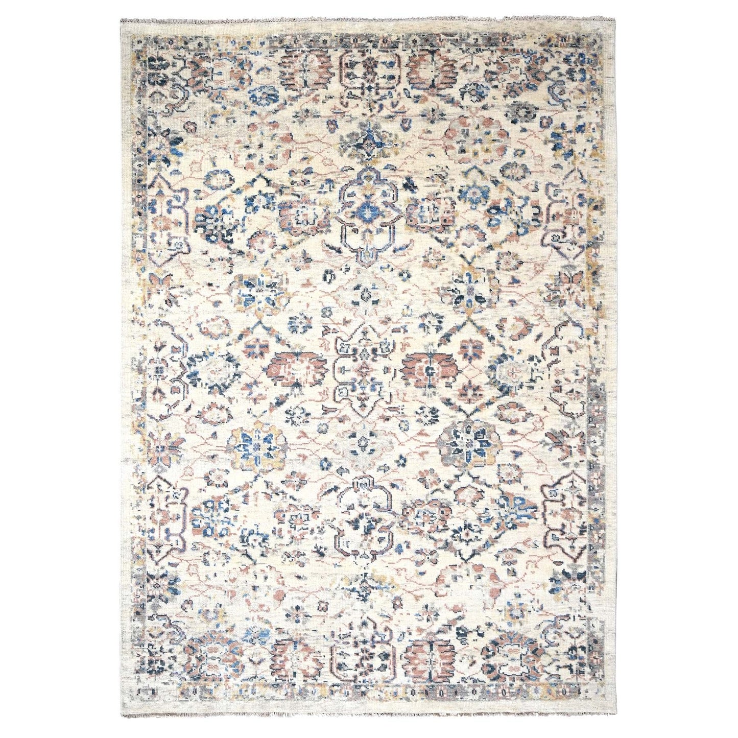 8'10"X11'10" Ivory Pure Wool Hand Knotted Mahal Design Oriental Rug