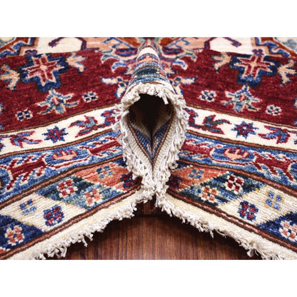 9'1"X12'4" Ivory Super Kazak Repetitive Medallions Wool Hand Knotted Rug