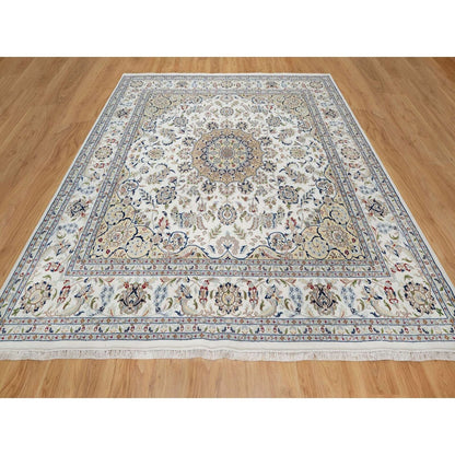 10'2"X10'2" Snow White 250 Kpsi Hand Knotted Nain Wool & Silk Square Rug