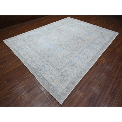 9'X11'9" Silver Gray Hand Knotted Faded Afghan Angora Oushak Oriental Rug