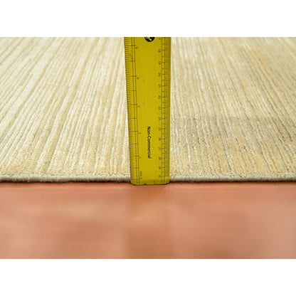 2'X3' Beige Plain Line Design Silk & Oxidized Wool Hand Knotted Mat Rug