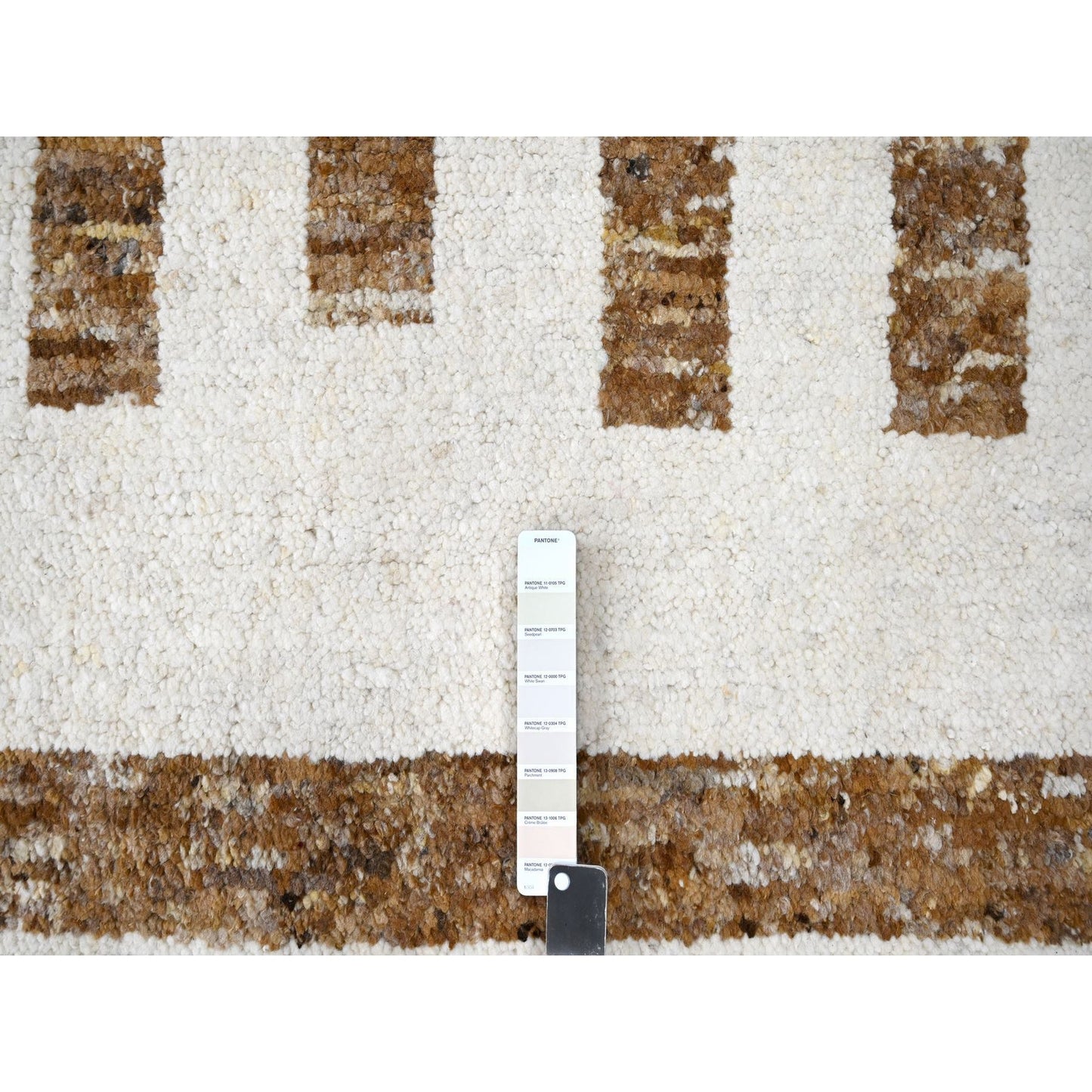 12'1"X17'9" Brown Wool Minimalist Stripe Design Hand Knotted Oriental Rug