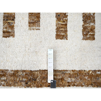 12'1"X17'9" Brown Wool Minimalist Stripe Design Hand Knotted Oriental Rug