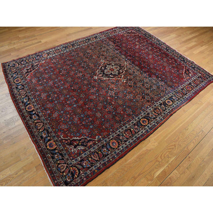 8'5"X11'3" Pompeian Red Wool Hand Knotted Antique Zoroastrian Hamadan Rug