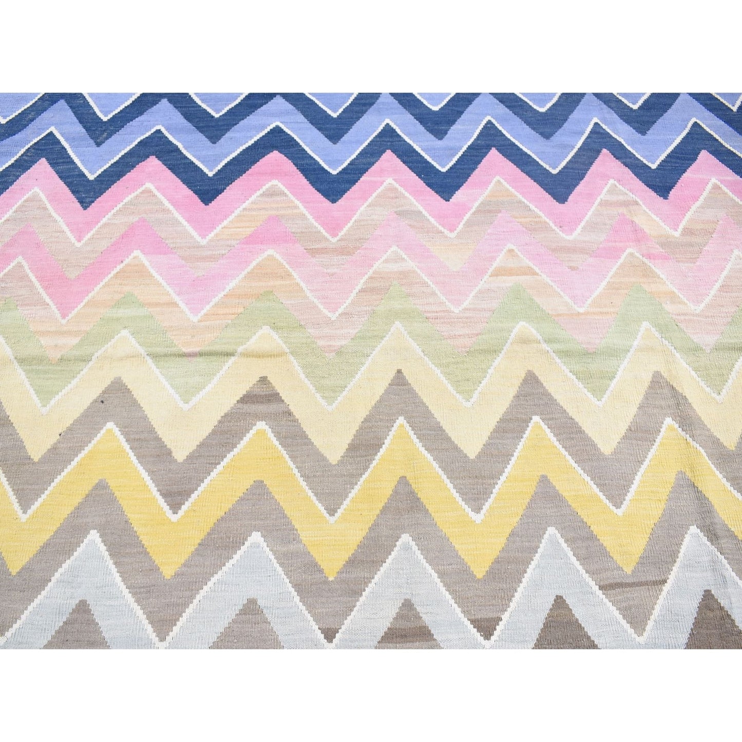 8'X10' Colorful Wool Hand Woven Afghan Kilim With Chevron Design Rug
