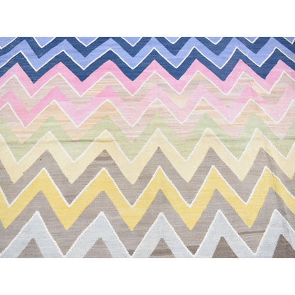 8'X10' Colorful Wool Hand Woven Afghan Kilim With Chevron Design Rug