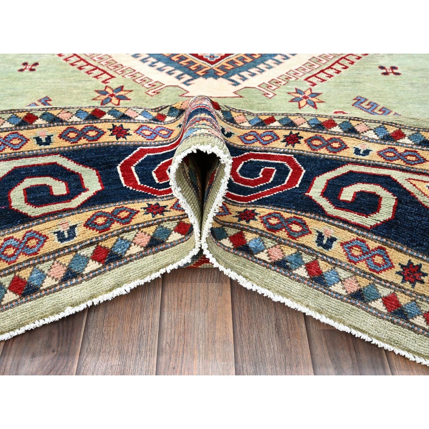 8'X10'4" Green Afghan Special Kazak Hand Knotted Pure Wool Oriental Rug