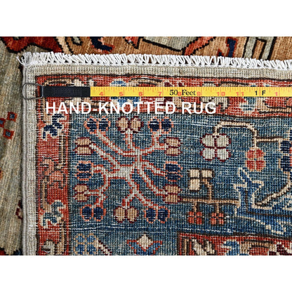 4'3"X13'1" Light Green Karjihooz Design Soft Wool Hand Knotted Runner Rug