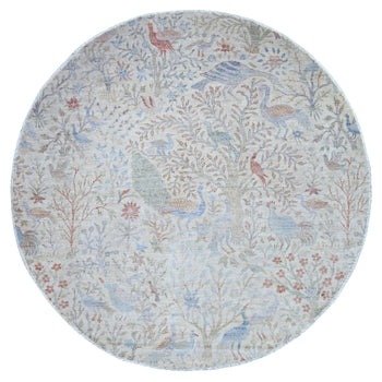 8'X8' Lexicon Ivory Afghan Peshawar Organic Wool Hand Knotted Round Rug