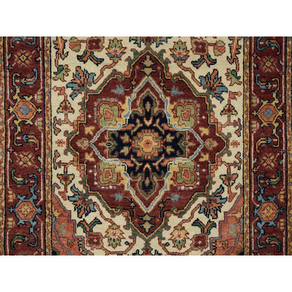 2'6"X18' Ivory Wool Heris Re-Creation Hand Knotted Xl Runner Oriental Rug