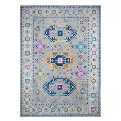 9'7"X13'4" Gray Fusion Kazak Caucasian Design Pure Wool Hand Knotted Rug