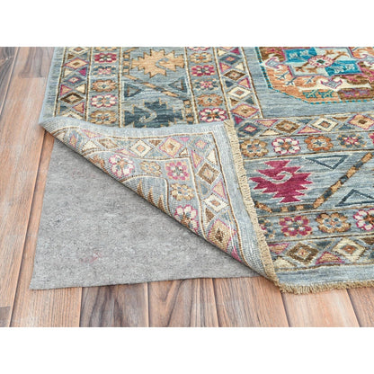 8'8"X11'9" Light Blue Soft Wool Hand Knotted Afghan Super Kazak Rug