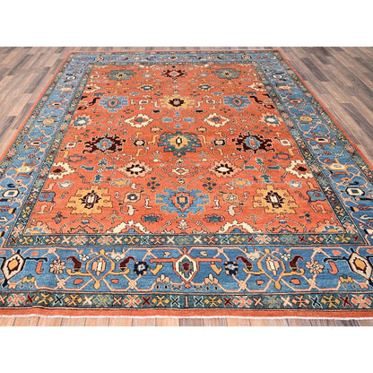 8'2"x9'8" Orange Hand Knotted Rug Peshawar with Heris All Over Design Wool