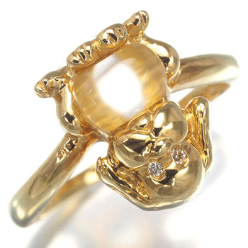 Quartz Diamond 0.01Ct Dog Ring 18K 750 Yellow Gold