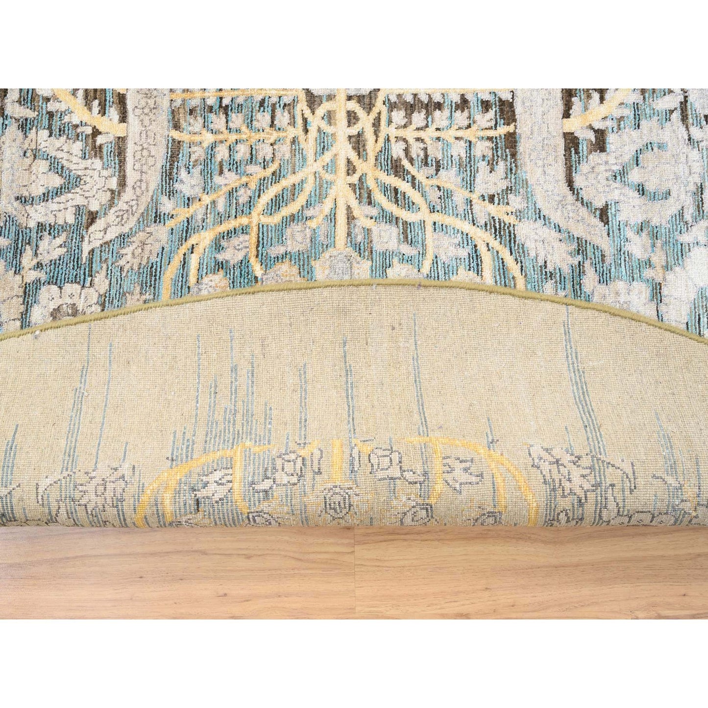 11'10"X11'10" Gold Brown Hand Knotted Saroogh Silk With Wool Round Rug