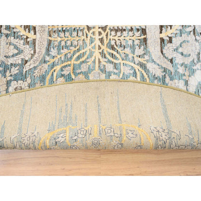 11'10"X11'10" Gold Brown Hand Knotted Saroogh Silk With Wool Round Rug