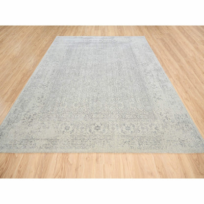 8'X10'1" Beige Hand Loomed Fine Jacquard Wool And Art Silk Oriental Rug