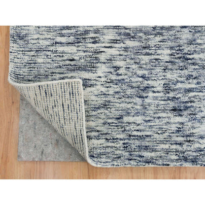 12'X12' Blue Wool Hand Loomed Modern Striae Design Oriental Square Rug